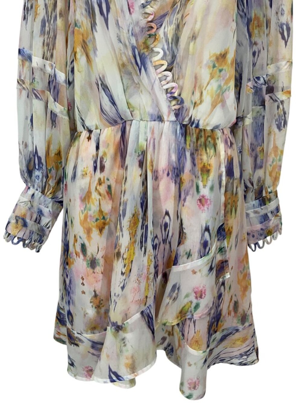 Avantlook Ruffle Chiffon Dress L Multicolor Long Sleeve Sheer - Picture 12 of 15